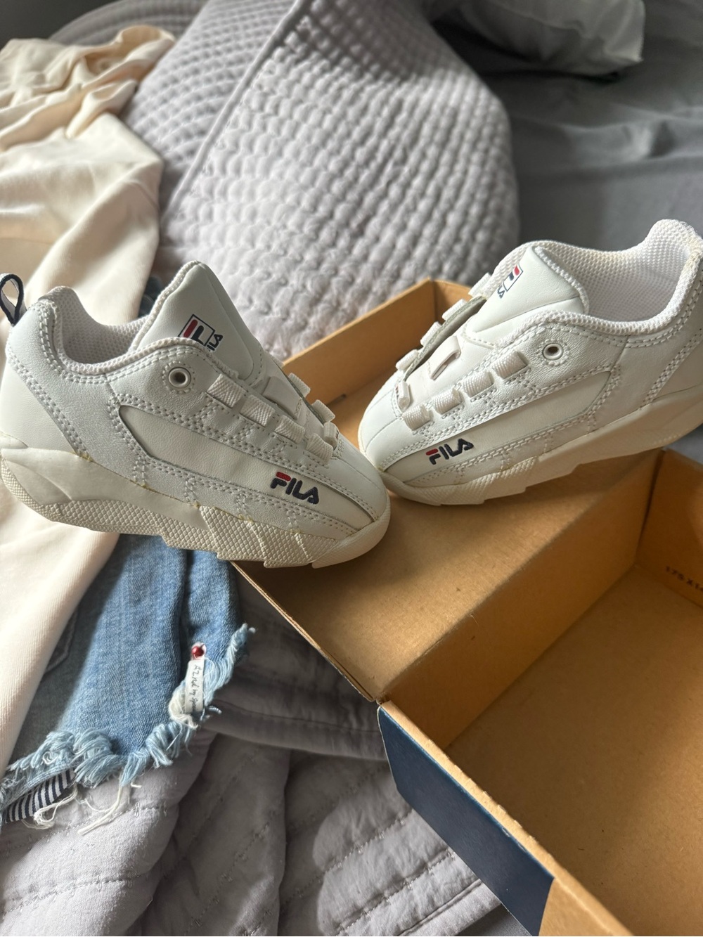 Brand New Fila Toddler White Low-Top Sneakers with Logo Accents
